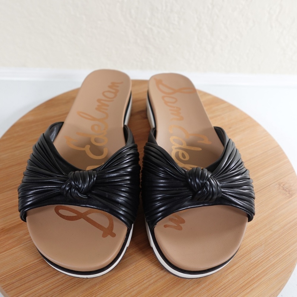 Sam Edelman Womens 7 Adriel Slide Sandals Black Vegan Leather Platform Knotted - Picture 3 of 12